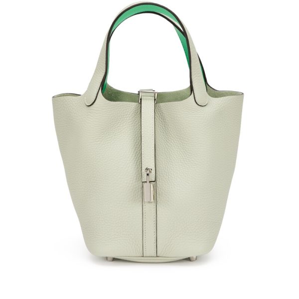 Hermes Gris Neve Clemence and Vert Comics Swift Picotin Lock 18 Palladium Hardware
