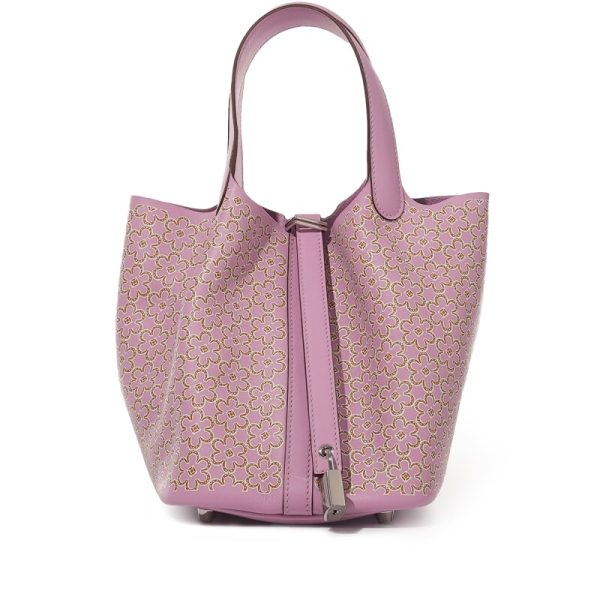Hermes Mauve Sylvestre Swift Lucky Daisy Picotin Lock 18 Palladium Hardware
