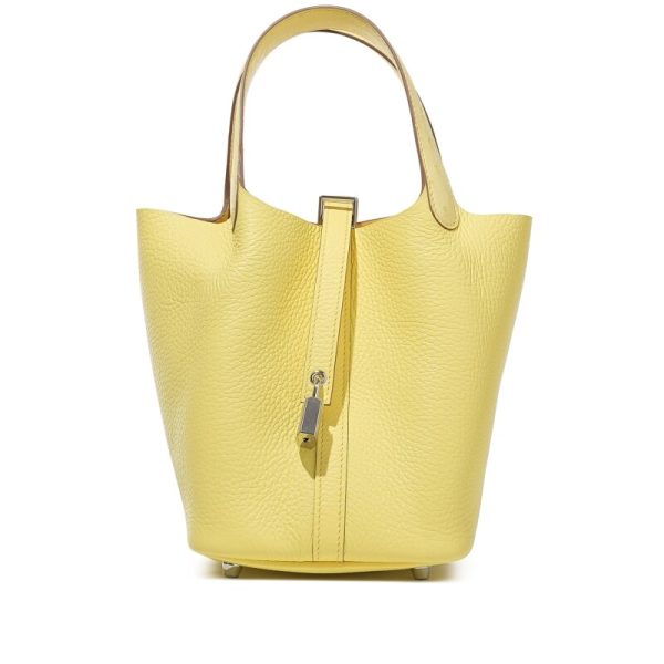 Hermes Lime Clemence and Ostrich Touch Picotin Lock 18 Palladium Hardware