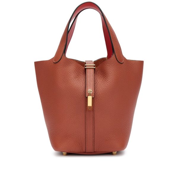 Hermes Cuivre Clemence and Capucine Swift Verso Picotin Lock 18 Gold Hardware