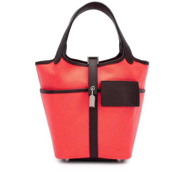 Hermes Rouge Sellier Swift and Rose Texas Toile Goeland Cargo Picotin Lock 18 Palladium Hardware