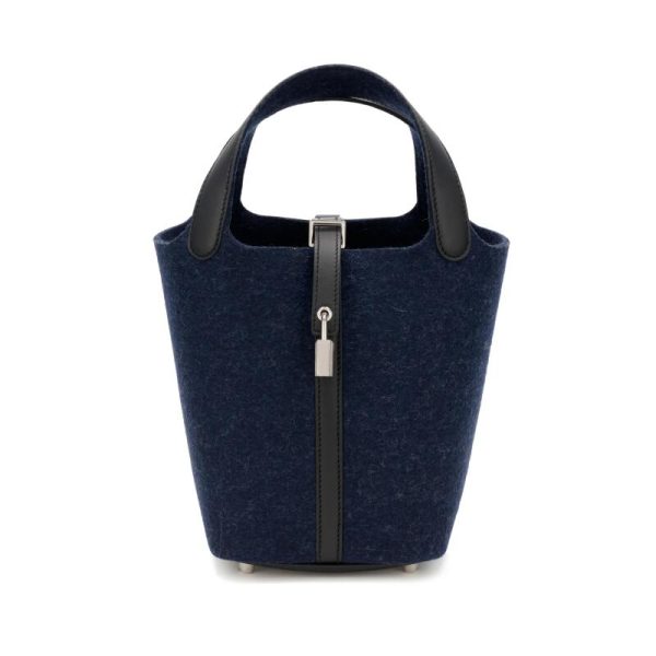 Hermes Bleu Nuit Feutre Wool and Black Swift Picotin Lock 18 PM Palladium Hardware