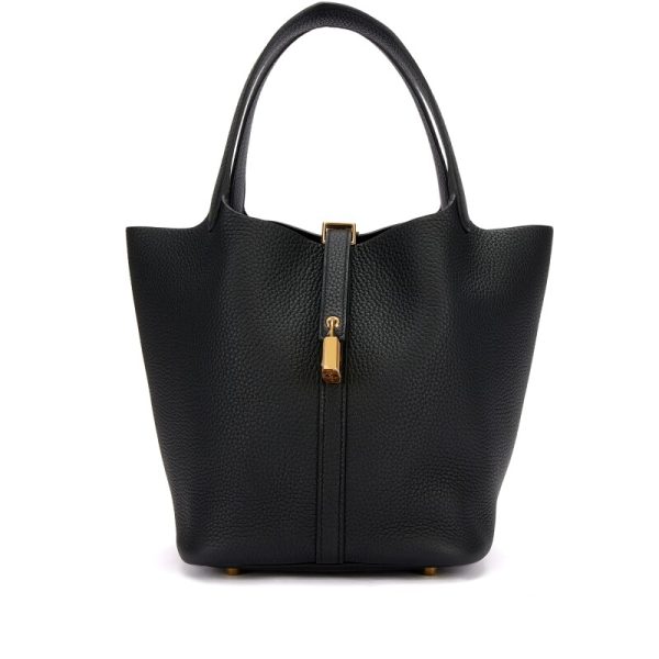 Hermes Black Clemence Picotin Lock 22 Gold Hardware
