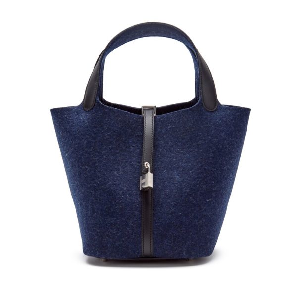 Hermes Blue Nuit Feutre Wool and Black Swift Picotin Lock 22 Palladium Hardware