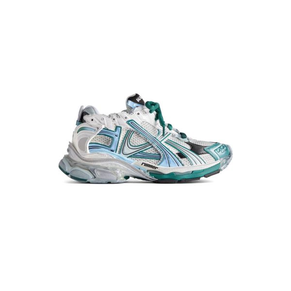 Mens Runner Sneaker  in White/green/blue