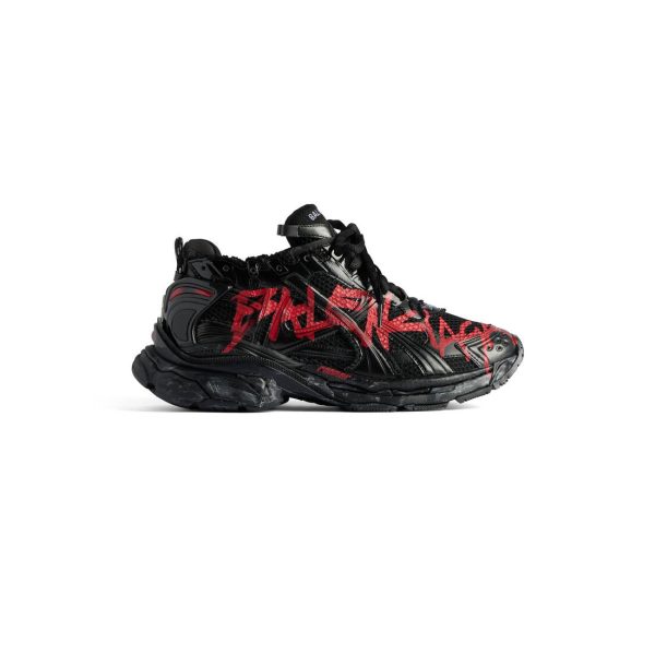 Mens Runner Graffiti Sneaker in Black