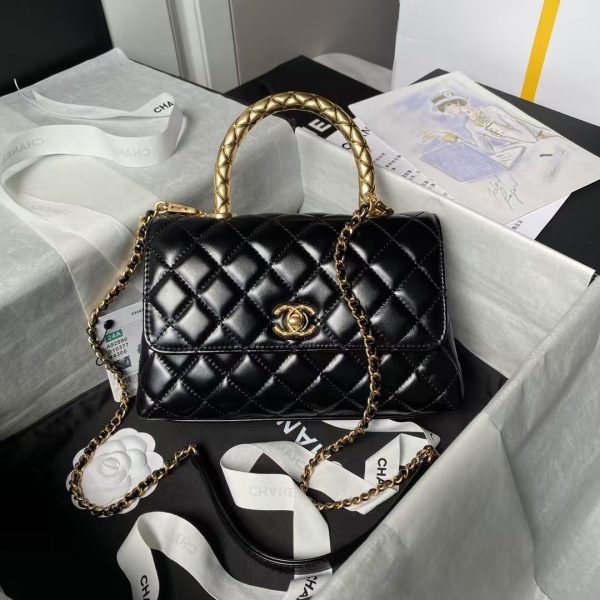 Chanel A92990 Small Flap Bag With Top Handle Black Shiny Calfskin Black