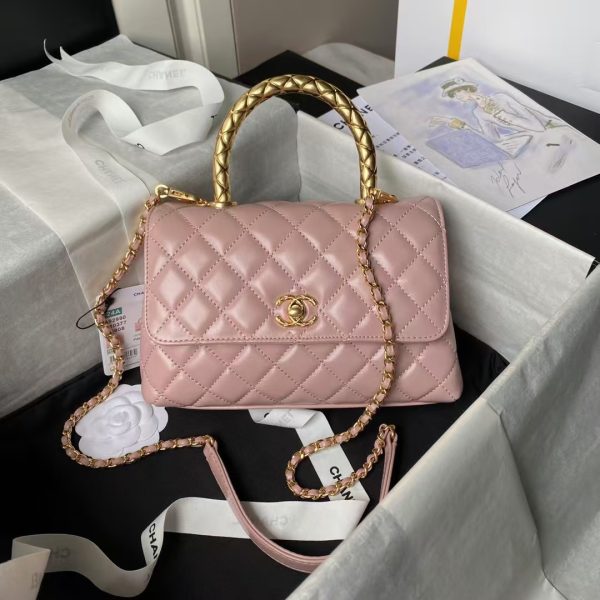 Chanel A92990 Small Flap Bag With Top Handle Shiny Calfskin Pink