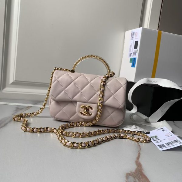 Chanel AS4847 Mini Flap Bag With Top Handle Lambskin Resin Pink