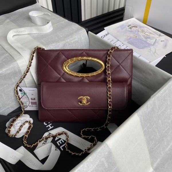 Chanel 24B AS5038 Lambskin Clutch Burgundy