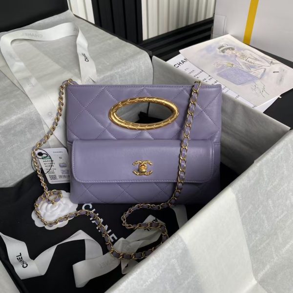 Chanel 24B AS5038 Lambskin Clutch Purple