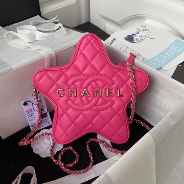 Chanel 24C AS4579 Star Bag Fuchsia Satin Gold Metal Hardware
