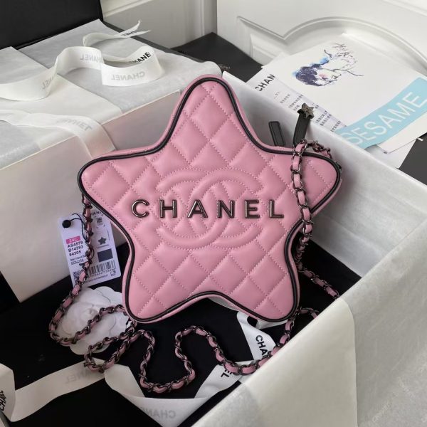 Chanel 24C AS4579 Star Bag Pink and Black Satin Black Metal Hardware