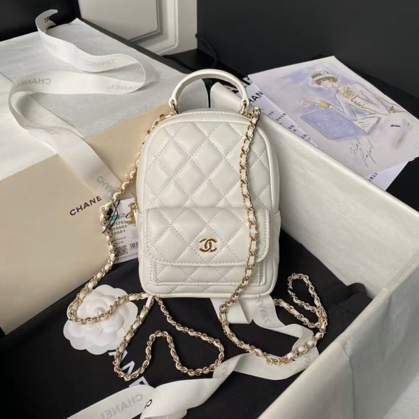 Chanel 24C AP3573 Mini Backpack Lambskin Gold Metal White