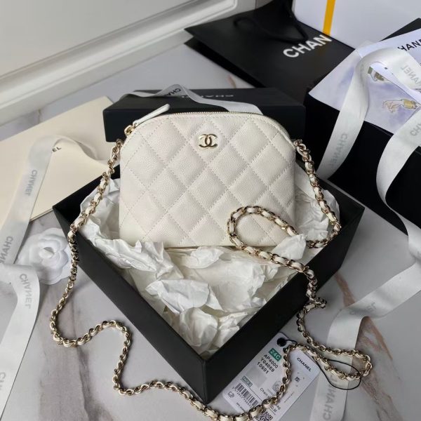 Chanel 24S AP4000 Mini Clutch With Chain Crossbody Bag White Caviar Light Gold Hardware