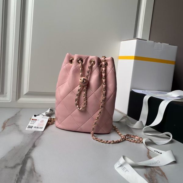 Chanel 24S AS4810 Medium CC Drawstring Backpack Shiny Lambskin Light Gold Hardware Pink