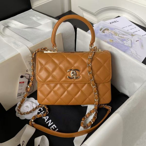 Chanel AS4654 Mini Trendy CC Flap Bag Caramel Lambskin Light Gold Hardware