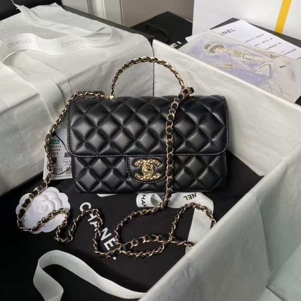 Chanel 24A AS4924 Mini Flap Bag With Top Handle Black