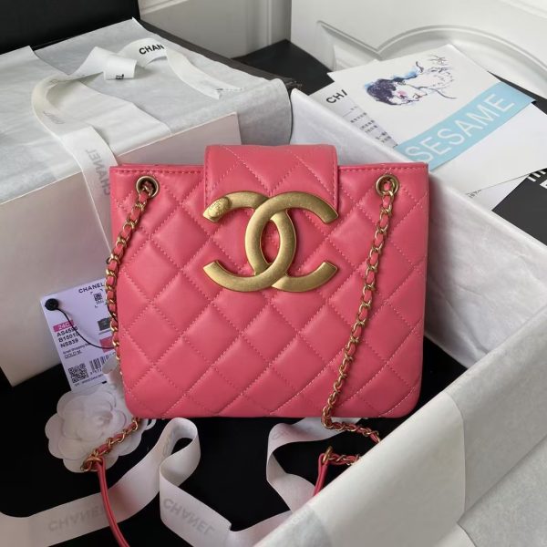 Chanel 24C AS4596 Vintage Logo Quilted Lambskin Shoulder Bag Fuchsia