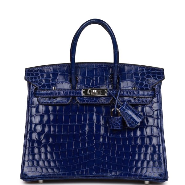 Hermes Birkin 25 Bleu Electric Shiny Niloticus Crocodile Palladium Hardware