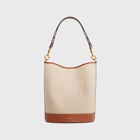 SAILOR BUCKET CUIR TRIOMPHE IN TEXTILE AND CALFSKIN NATURAL / TAN