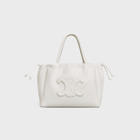 SMALL CABAS DRAWSTRING CUIR TRIOMPHE IN GRAINED CALFSKIN WHITE