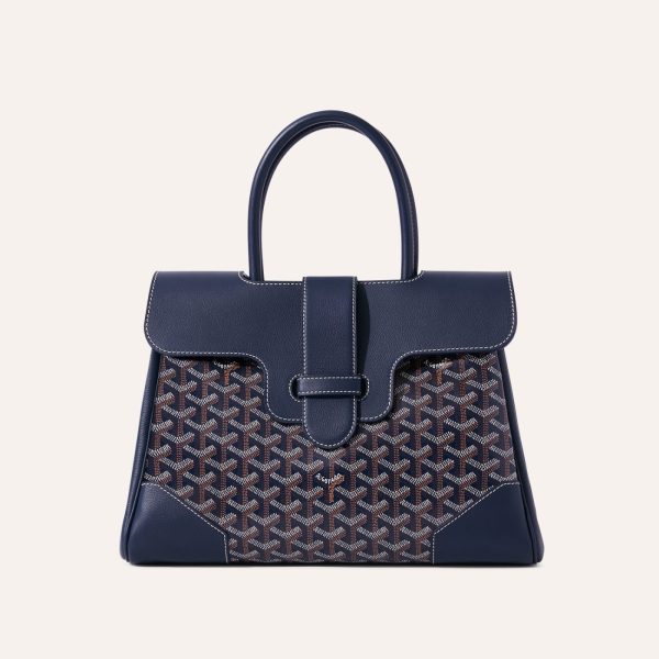 Goyard Saigon Tote Navy Blue Goyardine Canvas Palladium Hardware