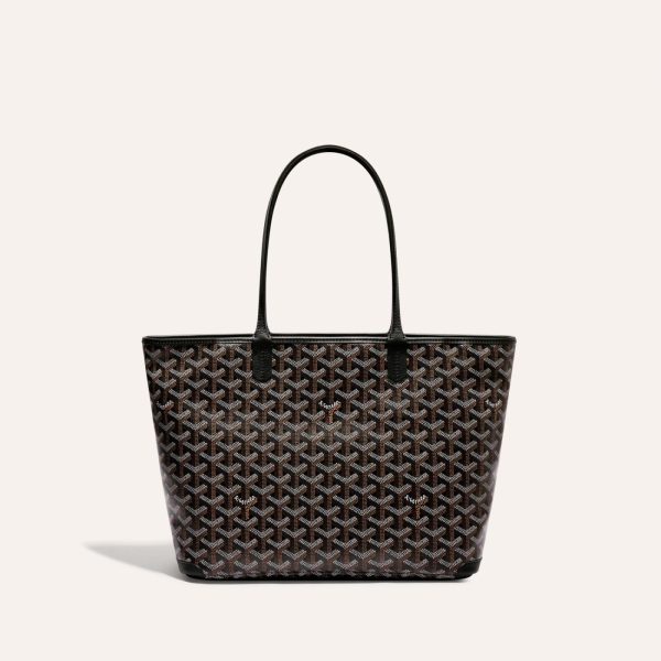 Goyard Goyardine Artois Tote PM Black Canvas & Chevroches Calfskin Palladium Hardware