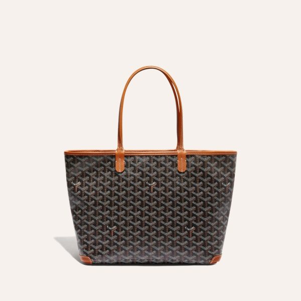 Goyard Goyardine Artois Tote PM Black Canvas & Brown Chevroches Calfskin Palladium Hardware