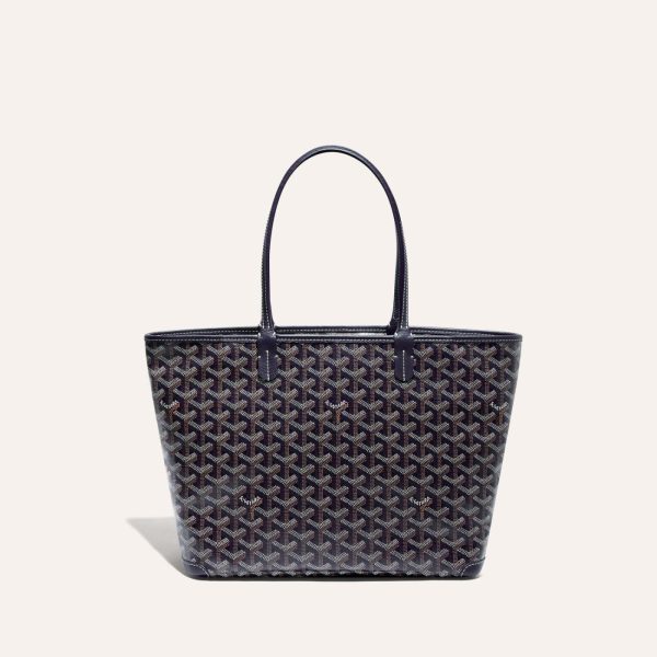 Goyard Goyardine Artois Tote PM Navy Blue Canvas & Chevroches Calfskin Palladium Hardware