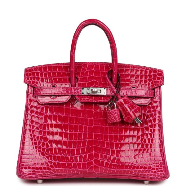 Hermes Birkin 25 Rose Mexico Shiny Porosus Crocodile Palladium Hardware