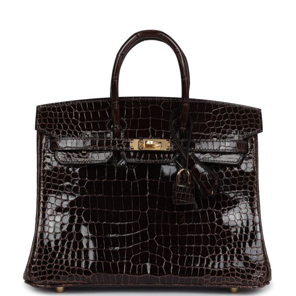 Hermes Birkin 25 Macassar Shiny Porosus Crocodile Gold Hardware