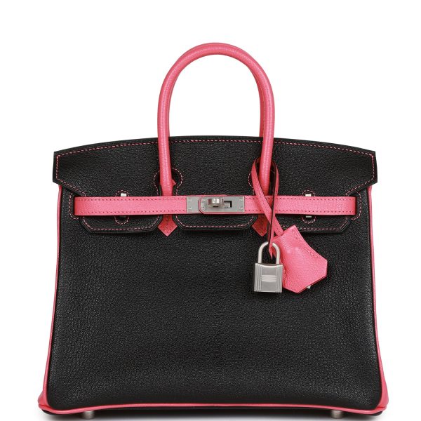 Hermes Special Order (HSS) Birkin 25 Black and Rose Azalee Chevre Brushed Palladium Hardware