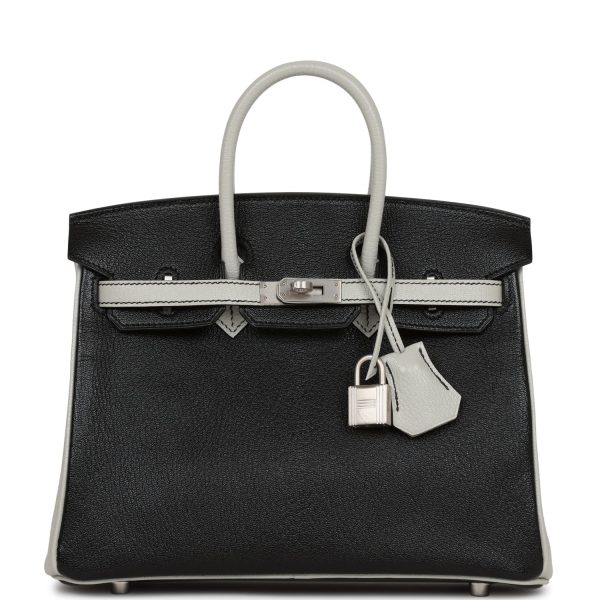 Hermes Special Order (HSS) Birkin 25 Black and Gris Perle Chevre Brushed Palladium Hardware