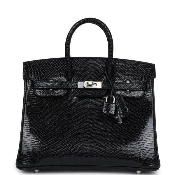 Hermes Birkin 25 Black Shiny Varanus Niloticus Lizard Palladium Hardware