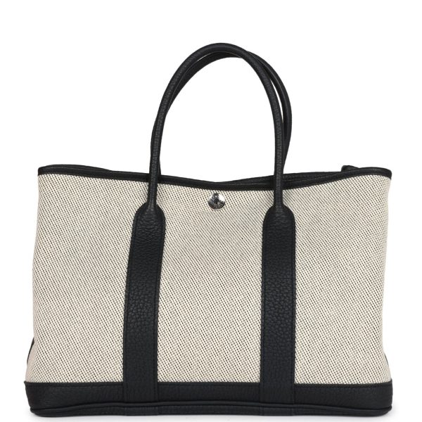 Hermes Garden Party 30 Ecru Toile and Black Negonda Palladium Hardware