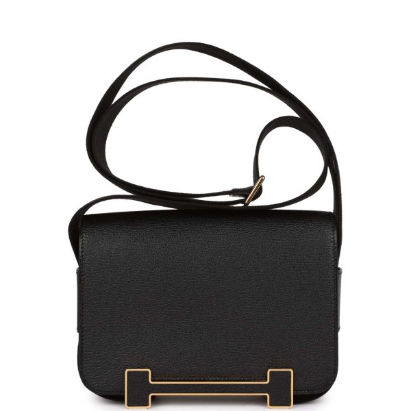 Hermes Geta Black Chevre Gold Hardware