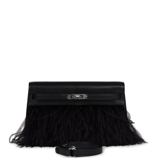 Hermes Kelly Elan Foile Chevre Chamkila and Ostrich Feather Palladium Hardware