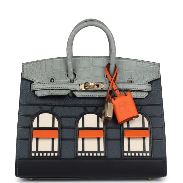 Hermes Night Sac Faubourg Birkin 20 Gris Misty Matte Alligator Permabrass Hardware