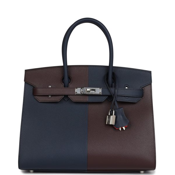 Hermes Casaque Birkin Sellier 30 Rouge Sellier and Bleu Indigo Epsom Palladium Hardware