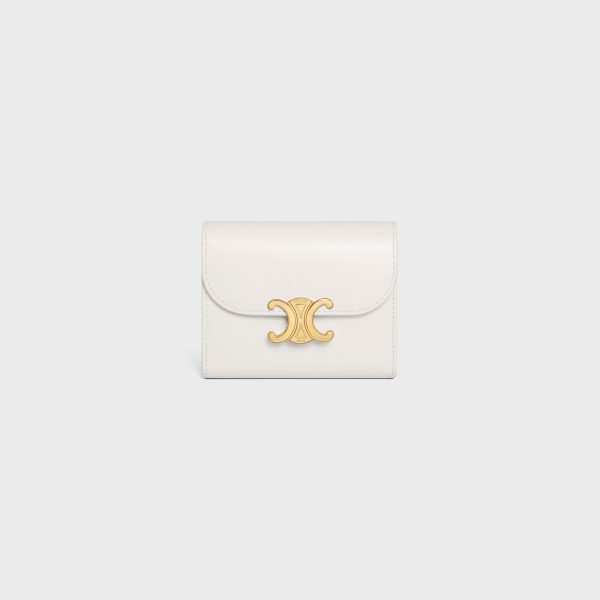 SMALL FLAP WALLER TRIOMPHE IN SHINY CALFSKIN WHITE