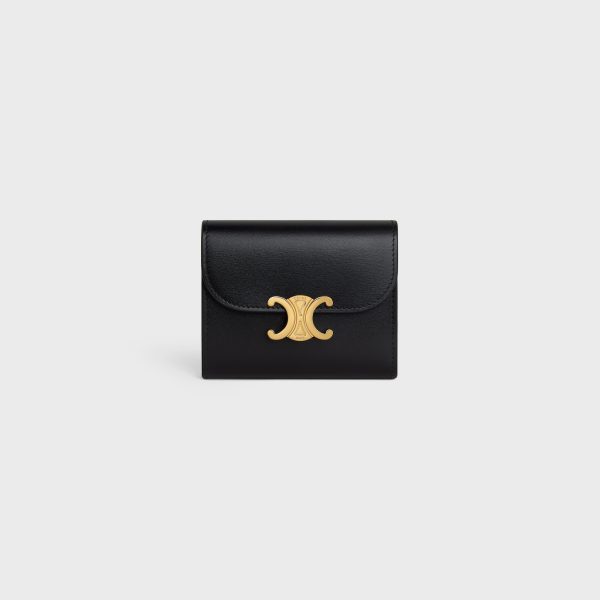 SMALL FLAP WALLER TRIOMPHE IN SHINY CALFSKIN BLACK