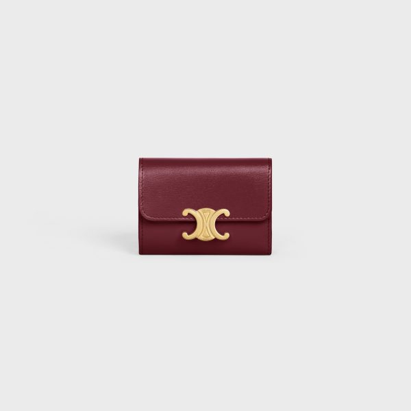 COMPACT WALLET WITH COIN TRIOMPHE IN SHINY CALFSKIN LIGHT BURGUNDY