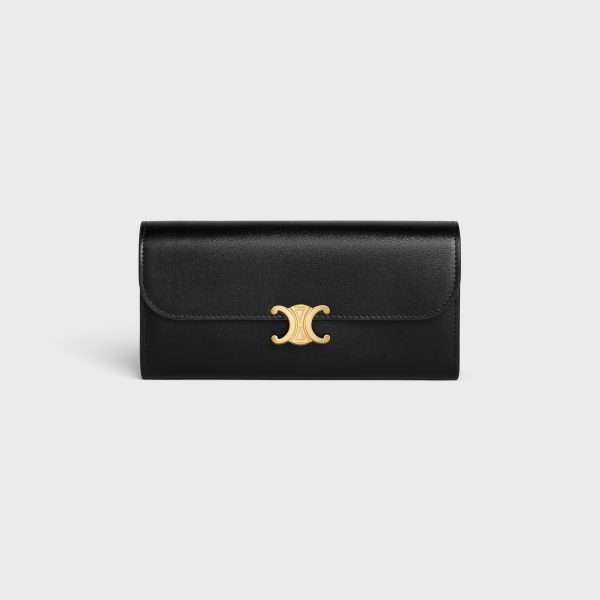 LARGE WALLET TRIOMPHE IN SHINY CALFSKIN BLACK