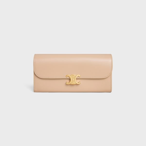 LARGE WALLET TRIOMPHE IN SHINY CALFSKIN OAT BEIGE