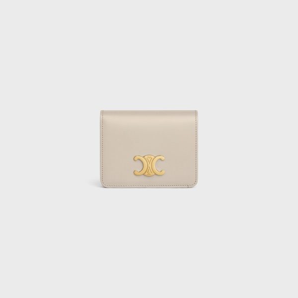 TRIOMPHE COMPACT WALLET IN SHINY CALFSKIN LIGHT STONE