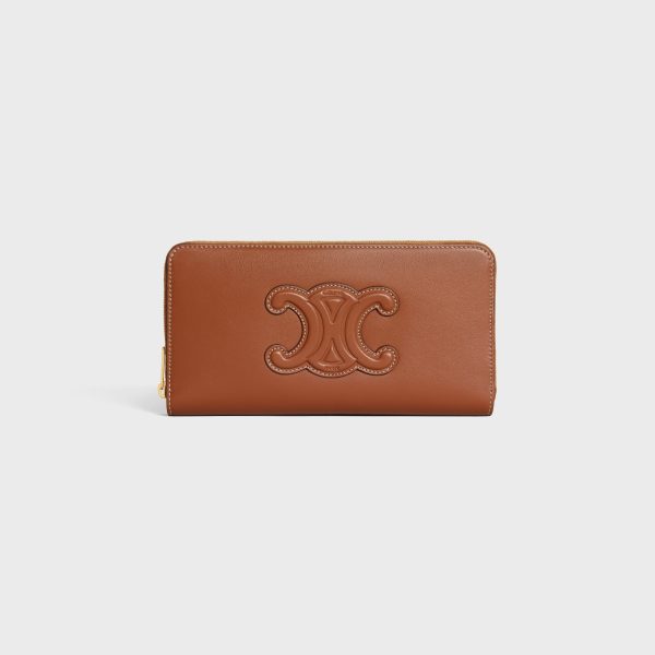 LARGE ZIPPED WALLET CUIR TRIOMPHE IN SMOOTH CALFSKIN TAN