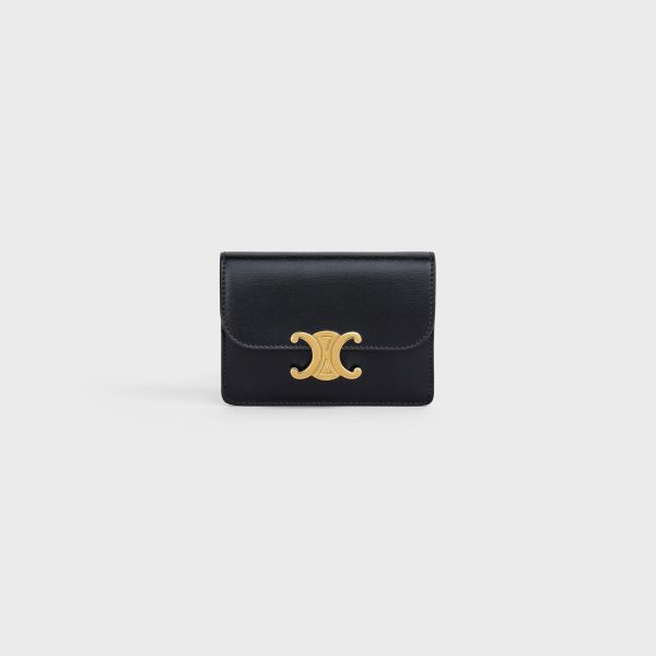 CARD HOLDER WITH FLAP TRIOMPHE IN SHINY CALFSKIN BLACK