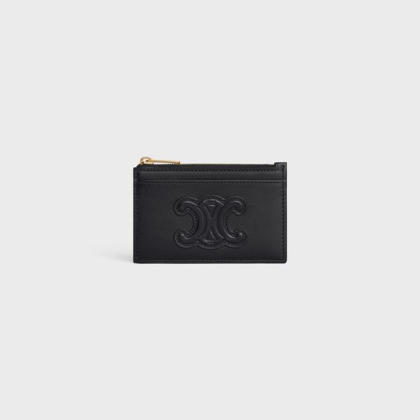 ZIPPED CARD HOLDER CUIR TRIOMPHE IN SHINY CALFSKIN BLACK