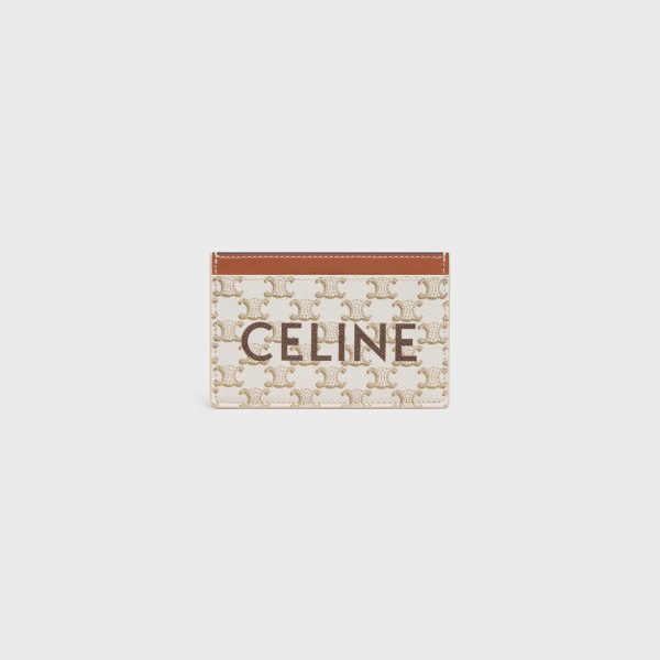CARD HOLDER IN TRIOMPHE CANVAS WITH CELINE PRINT WHITE/TAN